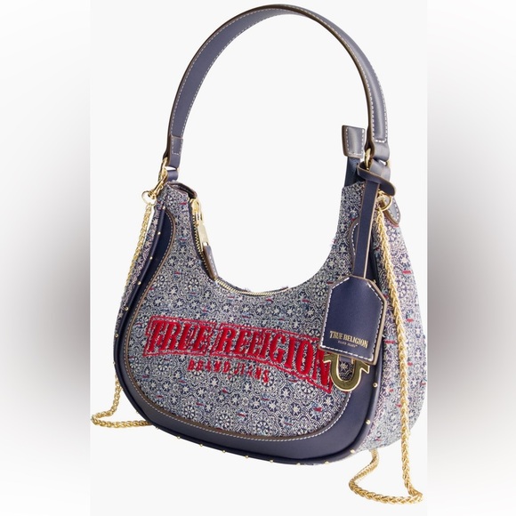 NWT True Religion Blue and Red Small Hobo Bag with Metallic Accents - Picture 6 of 10
